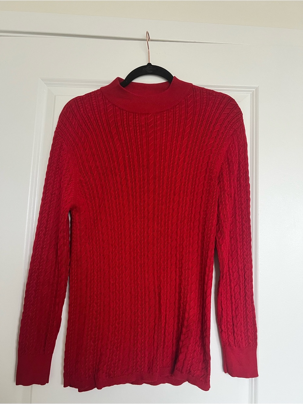 DJ International 100% Silk Red Cable Knit Turtleneck Sweater | M